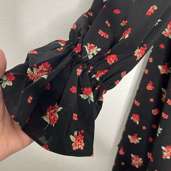 WeWoreWhat High Low Polka Dot Black Floral Long Sleeve Dress Size Medium New - Picture 8 of 11